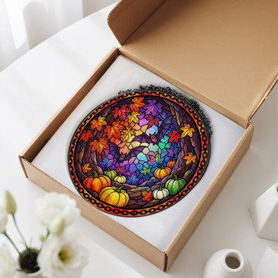12"H Autumn Leaves Stained Glass Window Panel
