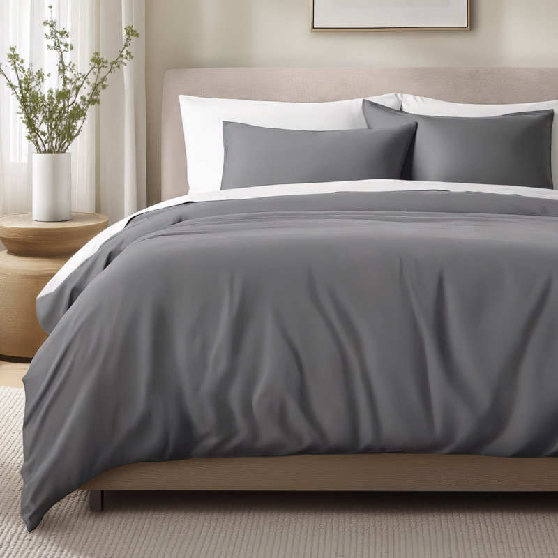 400 Thread Count Organic Cotton Sateen Duvet Cover Set, Full Duvet Cover + 2 Standard Shams, White