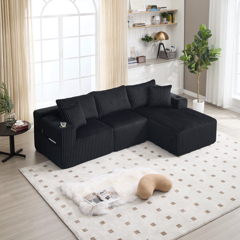 3 Seater Corduroy Sofa, Black