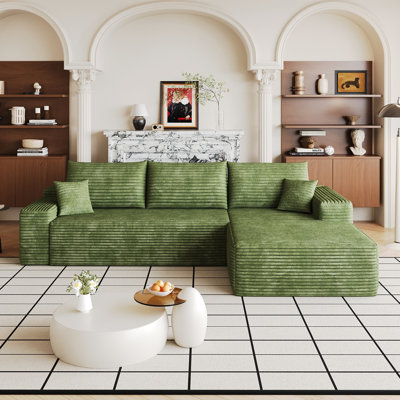 Canapé modulaire 107 po avec méridienne en L 107 po, canapé modulaire moderne avec assise profonde, canapé rembourré pour la chambre à coucher du salon, aucun assemblage requis (tissu en velours côtelé moelleux)