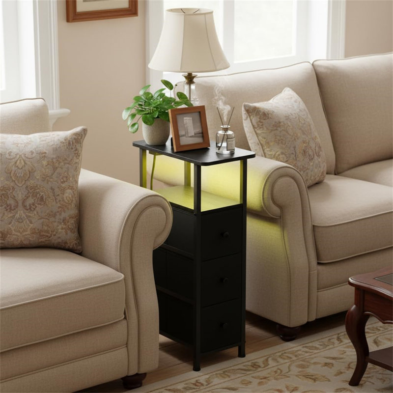 20cm W Metal Bedside Table, Black