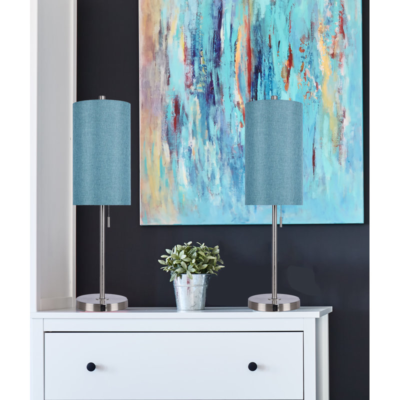 Kelci 32" Metal Buffet Table Lamp Set with USB, Brushed Nickel, Turquoise