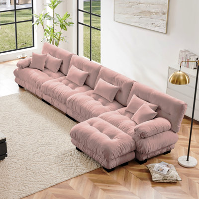 Combinaison libre, canapé modulaire modulaire, canapé en forme de L pour le salon, canapé confortable à 4 places avec repose-pieds convertible, chenille