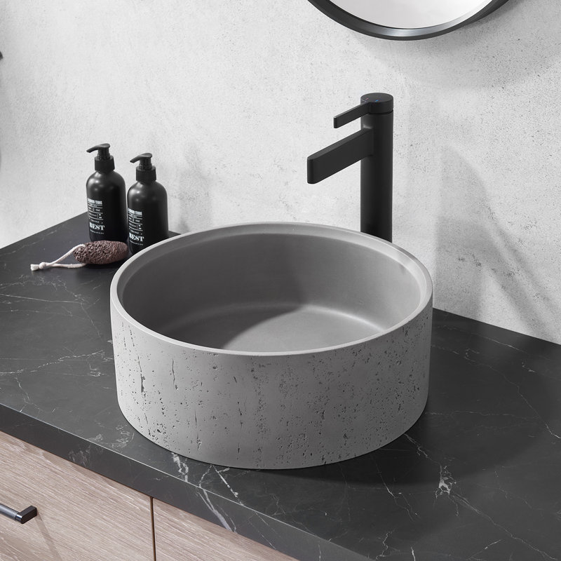 Almonte 15.4'' Circular Industrial Gray Stone Vessel Sink