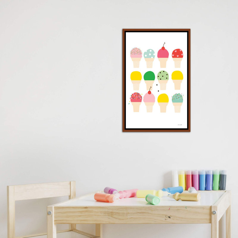 «Ice Cream Fun» par Ann Kelle - impression d'art graphique, H 26 po x l 18 po x 1,5 po, Toile avec cadre en bois classique