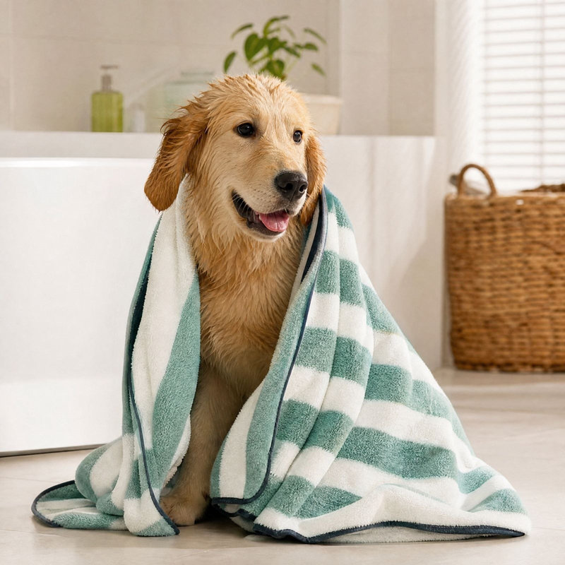 Serviette de bain épaisse en molleton corail pour animaux de compagnie. Serviette de séchage ultra-absorbante pour chats et chiens. Tissu doux qui aide à sécher rapidement le pelage mouillé de votre animal après le bain. Durable.