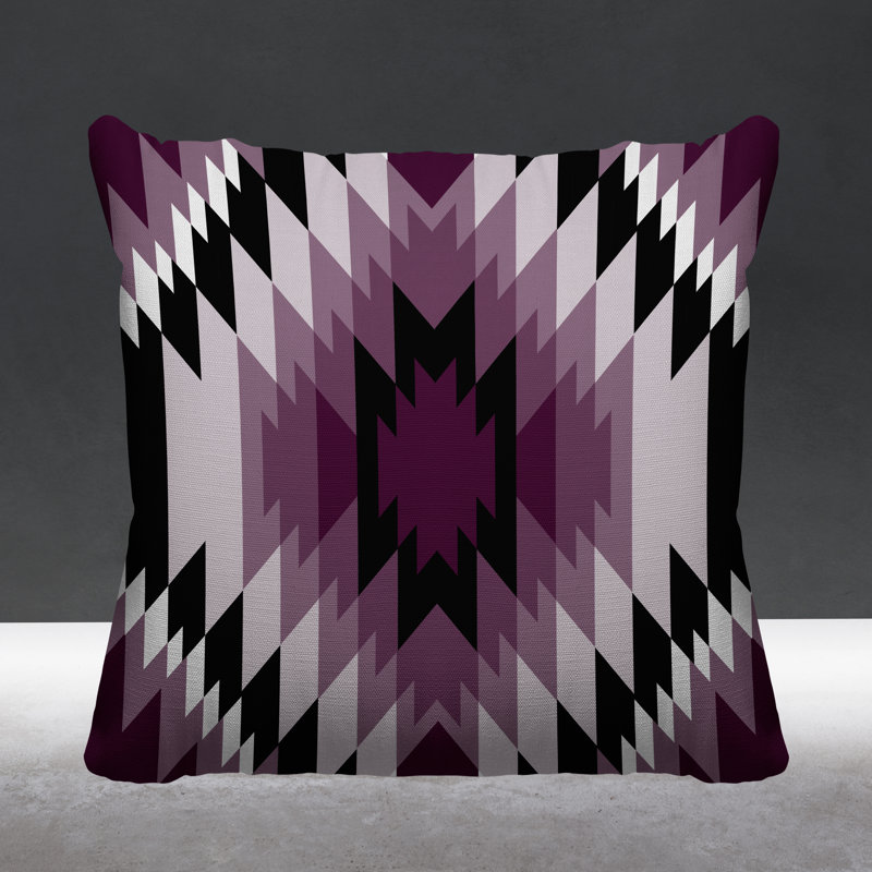 Coussin décoratif intérieur / extérieur Juan Southwestern, L 19 po x H 19 po, Mauve