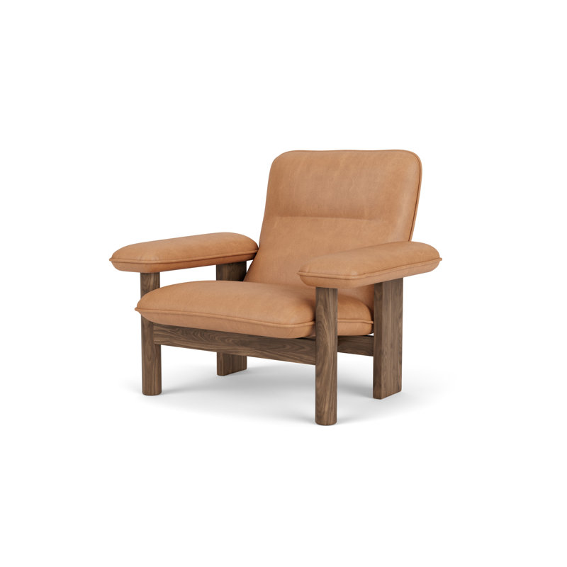 Brasilia Boucle Chair, Dunes 21004 Camel Genuine Leather, Walnut