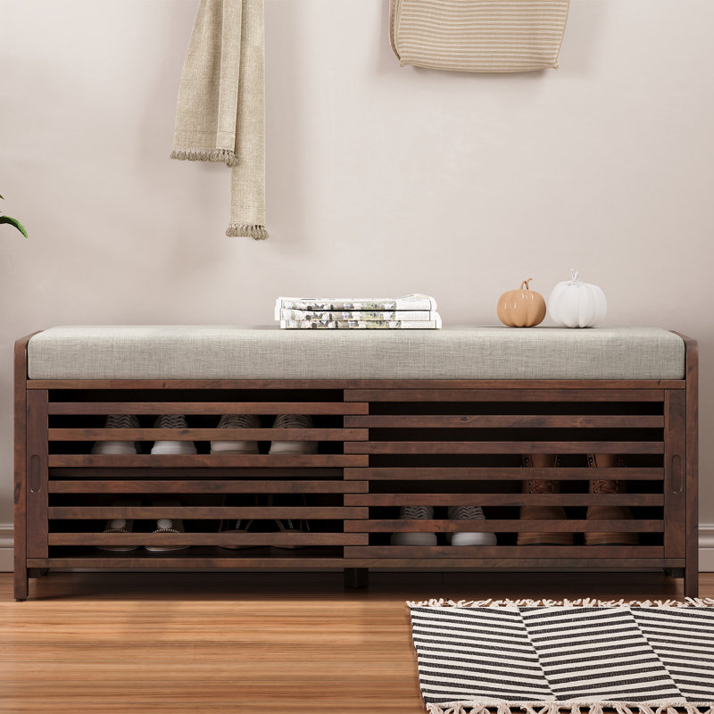 43" Distressed Shutter Storage Bench, Entryway Storage with Storage, Espresso