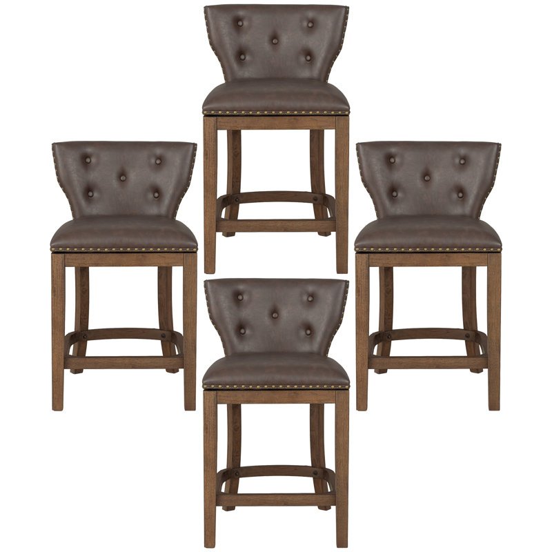  Tabouret de comptoir pivotant 26 po Carlynd, noyer et cuir brun, ensemble de 4, 4