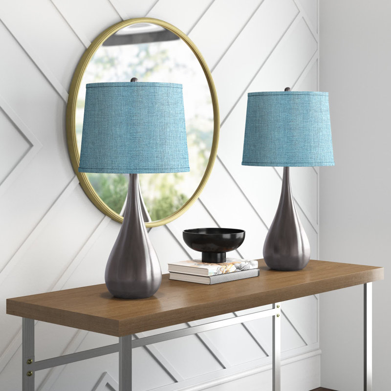 Mcmunn Metal Table Lamp, Brushed Nickel, Turquoise