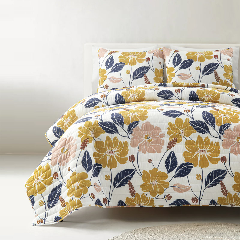 Lush Decor Lucia Abstract Floral Cotton Quilt Set, Queen Quilt + 2 Standard Shams