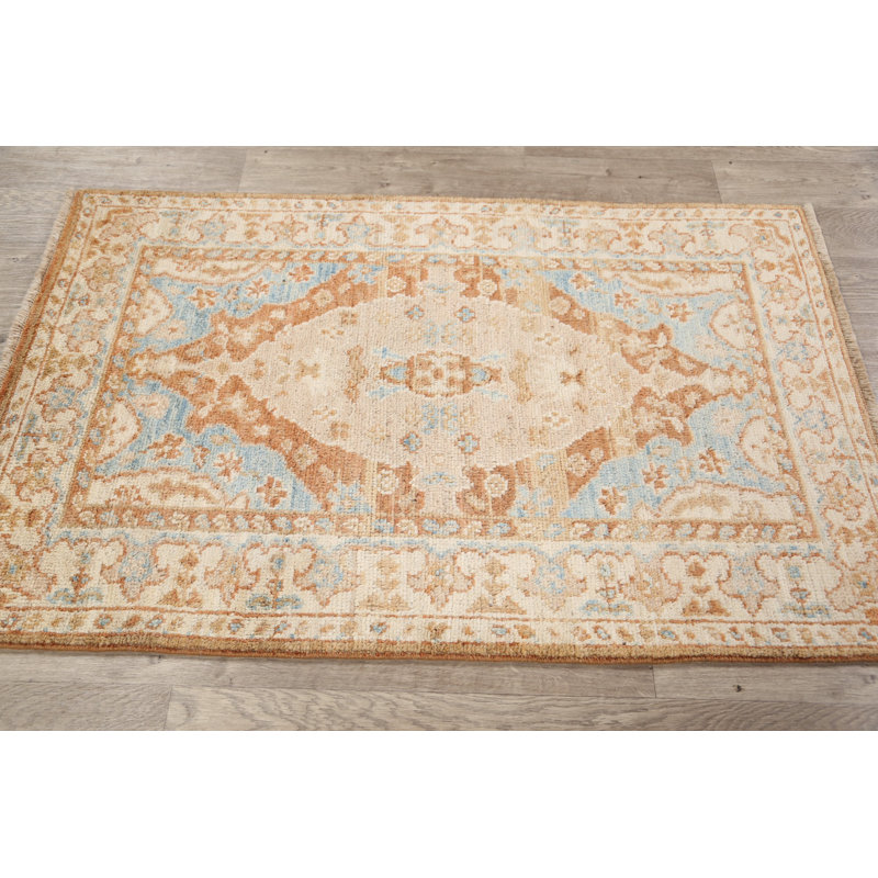 Tapis décoratif en laine de conception unique 3 pi 1 po x 4 pi 10 po noué à la main New Age Oushak