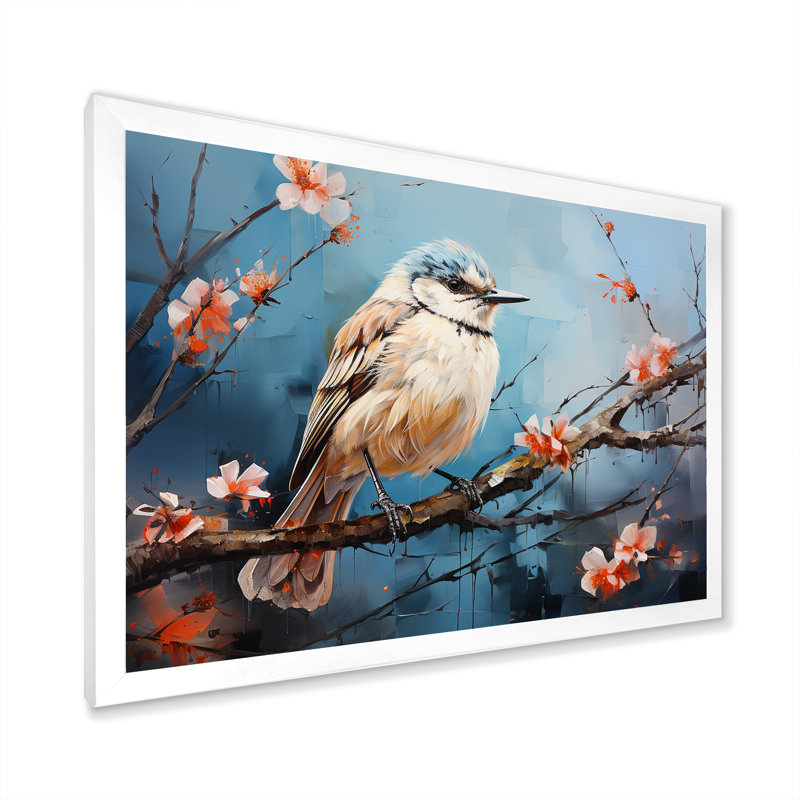 «Winter Birds On Snowdrops Branch» sur toile, H 24 po x l 32 po x P 1 po, Cadre simple blanc