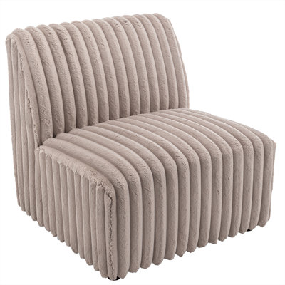 Plush Channel Accent Chair, Beige Fuzzy Upholstered With Sturdy Frame For Living Room, Bedroom by Wrought Studio