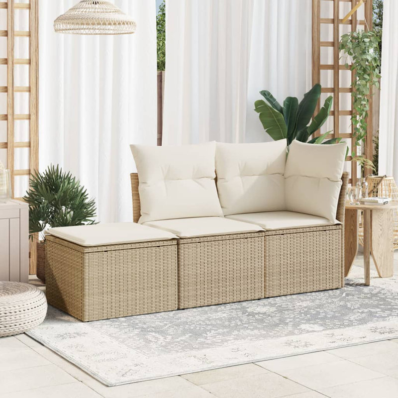  Tabouret de jardin beige PE rotin moyen résistant aux UV, Blanc, Beige