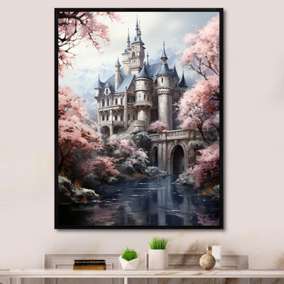 Château de conte de fées rose et gris - Art mural fantastique