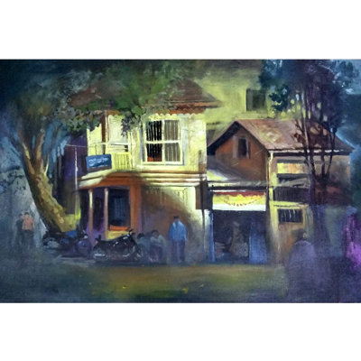 Village Night Life | Acrylique sur toile | Art par Harshad Godbole
