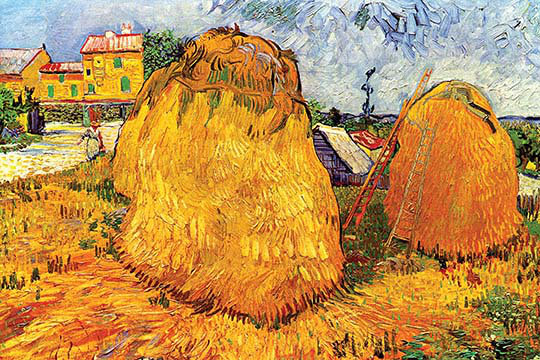«Haystacks in Provence» par Vincent Van Gogh, reproduction d'art, H 20 po x l 30 po x P 1,5 po