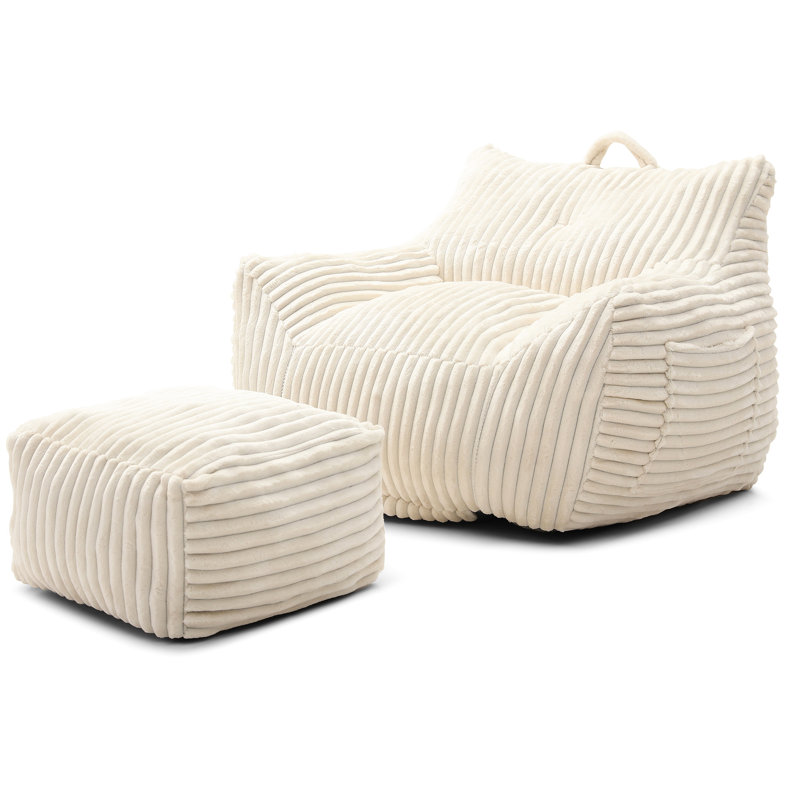 Beige Bean Bag Chaise Lounge, Ideal For Gaming And Relaxing, High - Resilience Shredded Foam, Corduroy Fabric Giant With , Cozy Dorm Living Room, Construction