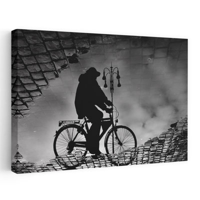 «Lone Cyclist Reflection Tranquil Vintage Abstract City», reproduction d'art murale