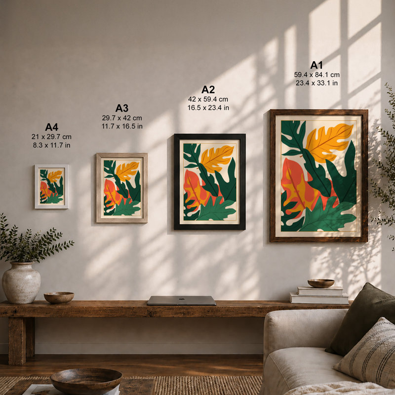 Tropical Foliage Botanical - Framed Print, A4 - 29.7 x 21.0 cm, White