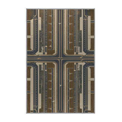 Machine Washable Transportation Gray Area Rug