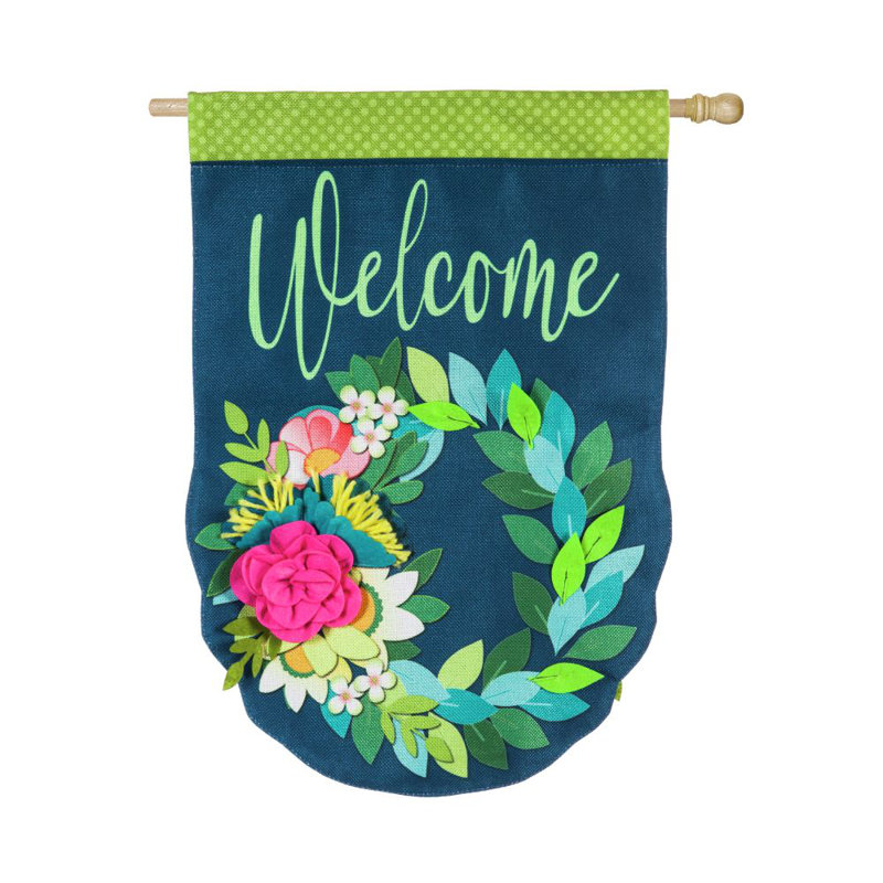 Drapeau de maison fleur en toile de jute 44 x 28 po
