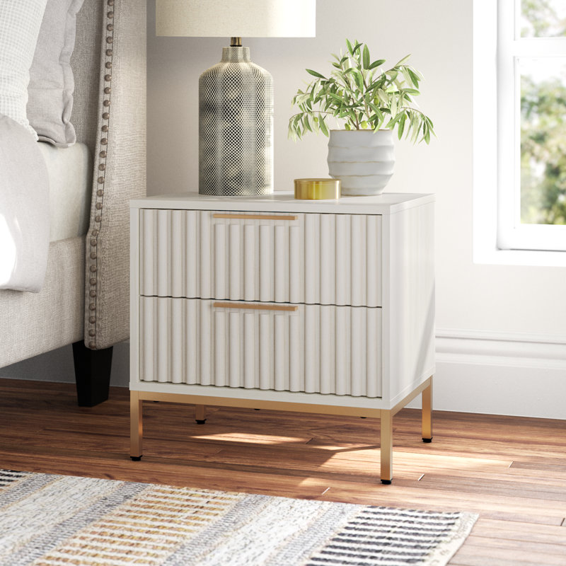 Burgess 22.1" W 2-Drawer Nightstand, Bleached White