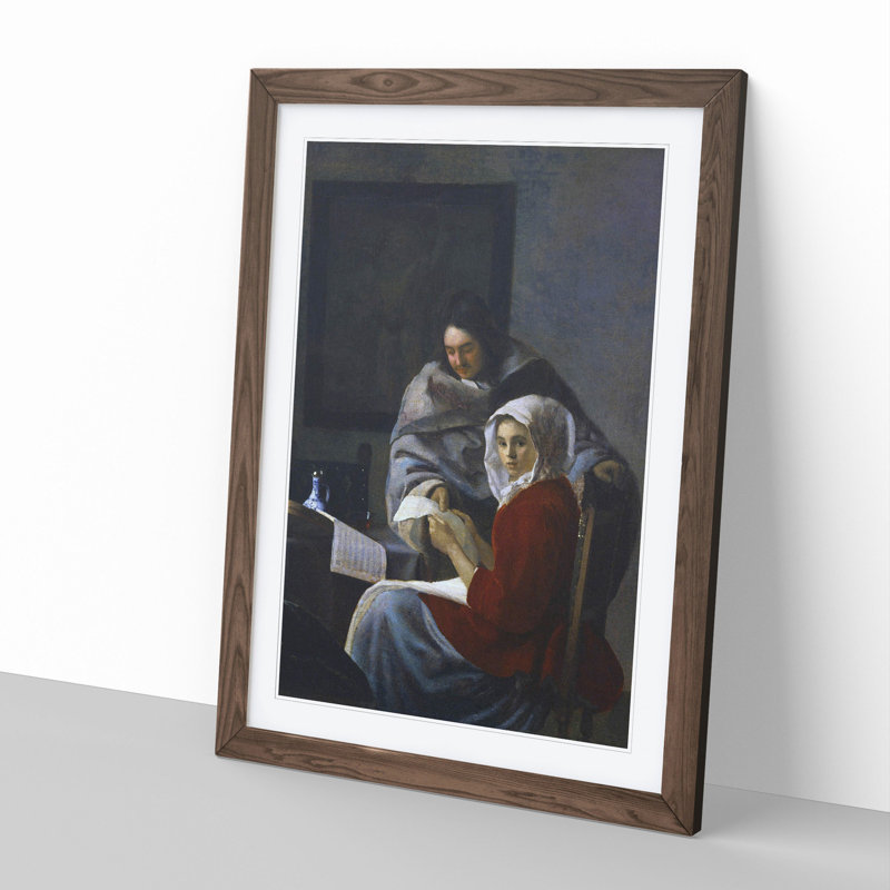 Girl Interrupted at Her Music by Johannes Vermeer - Picture Frame Painting, Walnut Framed, 36cm H x 27cm W x 2cm D