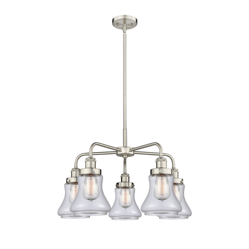 Lustre suspendu 5 lumières 24 po Bhanupriya, Transparent, Nickel satiné