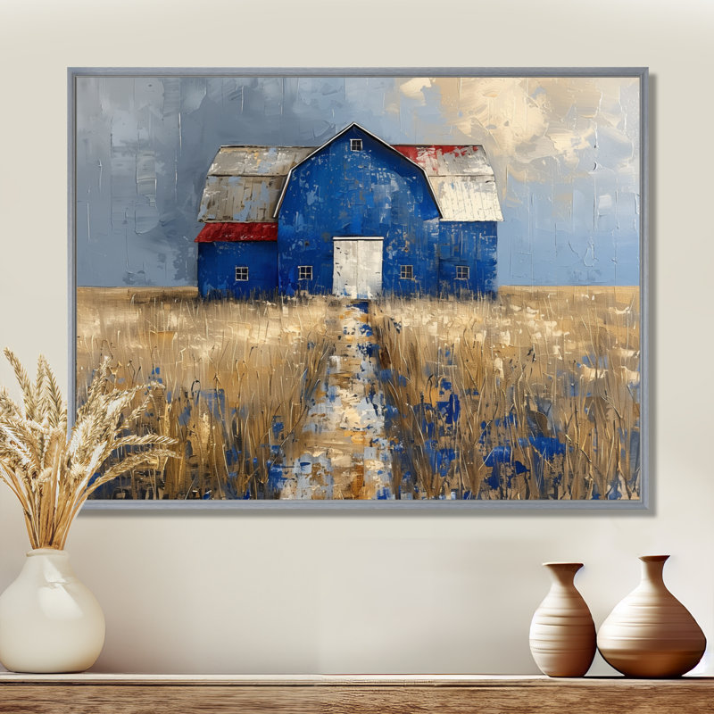 Lovell - Barn Wall Art Living Room, Toile argentée avec cadre flottant, H 12 po x l 20 po x P 1 po