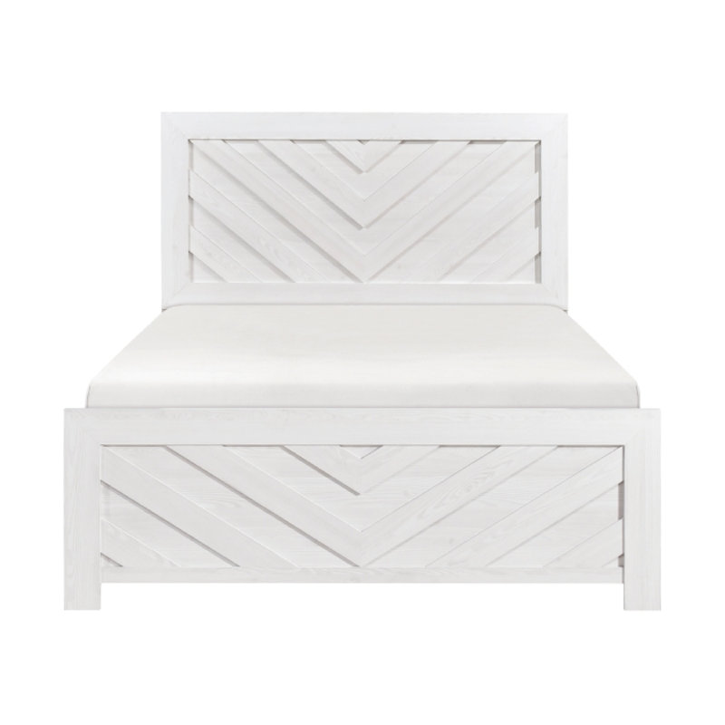 Lit à panneaux contemporain en bois, Blanc, Très grand lit
