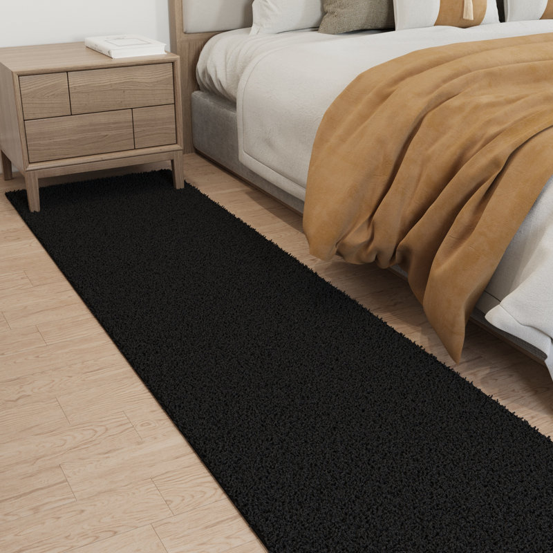 Cozy Plush Non-Slip Rubberback Extra Long Hallway Rug for Bedroom, Living Room, Bathroom, Black, Runner 2' x 14', Black
