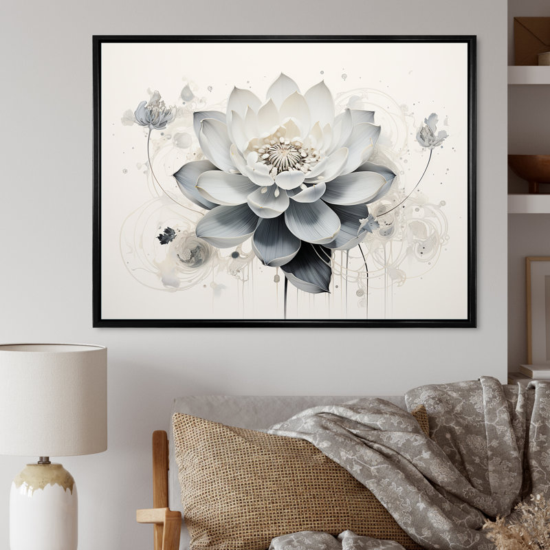 Serenity Blossum Blue Lotus sur toile, Cadre flottant noir, H 30 po x l 40 po x P 1,5 po