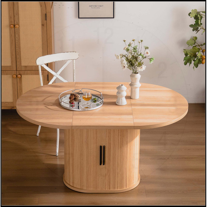 59 Inch Oval Dining Table With 2-layer Storage Shelf