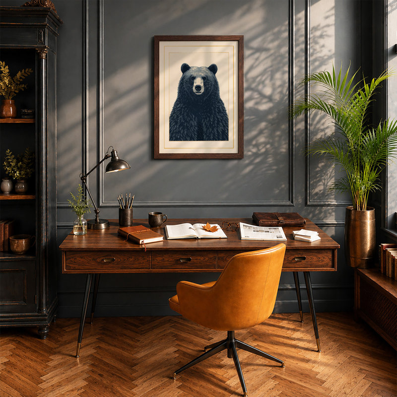 Bear Portrait Scandinavian - Framed Print, A3 - 42.0 x 29.7 cm, Walnut