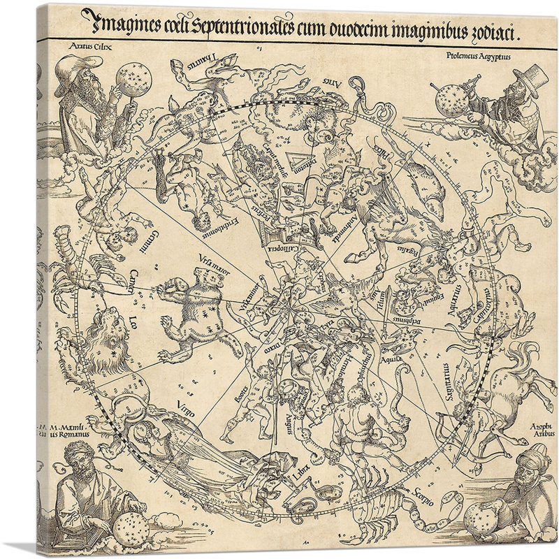 Carte céleste de l'hémisphère Nord - ciel nordique par Albrecht Dürer - reproduction d'art sur toile tendue