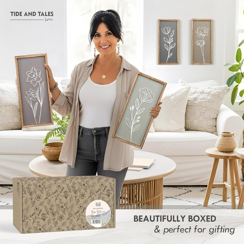 Ensemble de 4 décorations murales florales 3D en bois