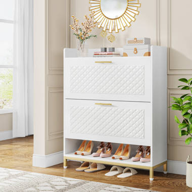Shoe Cabinet,Hidden Slim Narrow Shoe Rack Cabinet with 4 Drawers for  Entryway, Foyer,Hallway,Bedroom,White