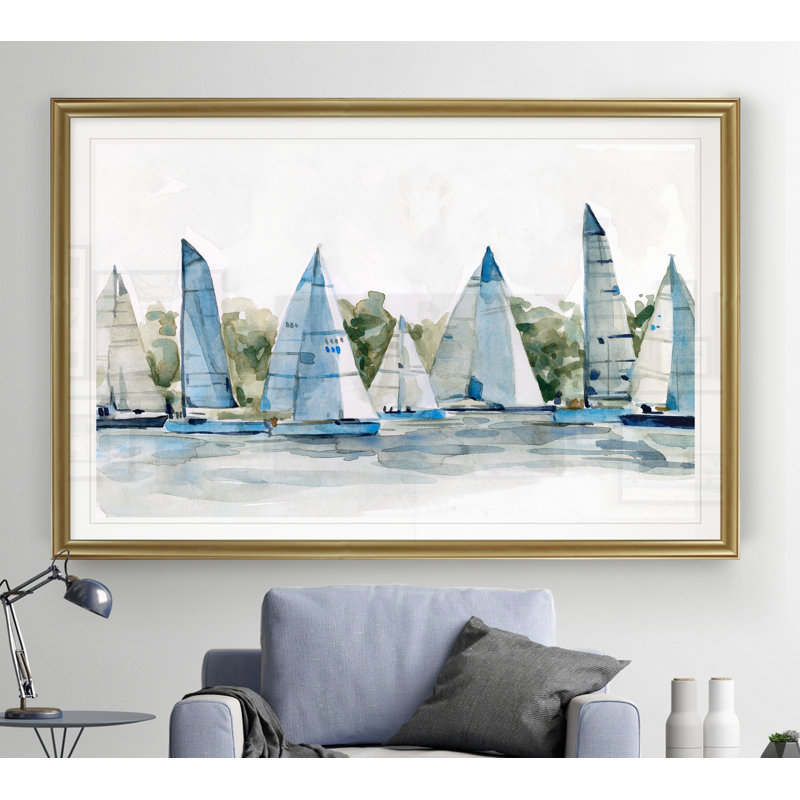 Pastel Marina I - Matted and Framed Under Acrylic Glass, Large Living Room Wall Art, 18.5" H x 24.5" W x 1.5" D, Gold Framed