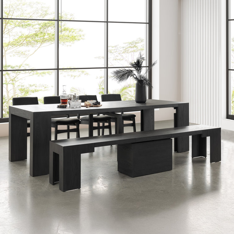 Transformer Table Extendable Dining Set - Table + Bench + 4 Chairs - 2 To 12 People - Smoked Hickory