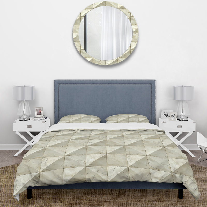 Ensemble de housse de couette ivoire Midcentury Triangle Patterns II - Midcentury