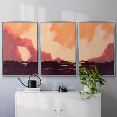 «Pink Rock Coast I», reproduction sur toile 3 pièces