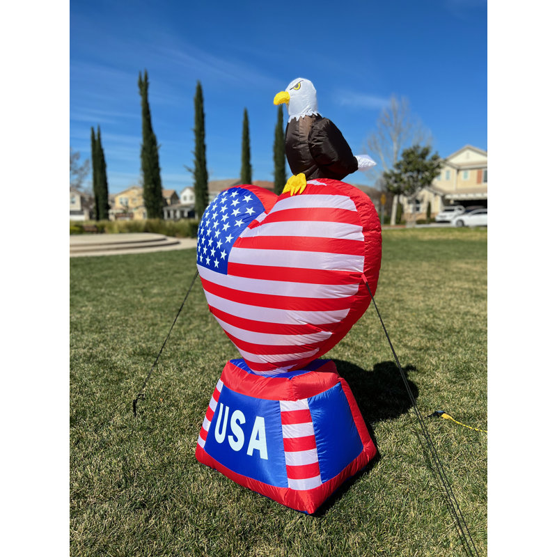 5 Foot Tall Patriotic Inflatable Heart with American Flag and Eagle