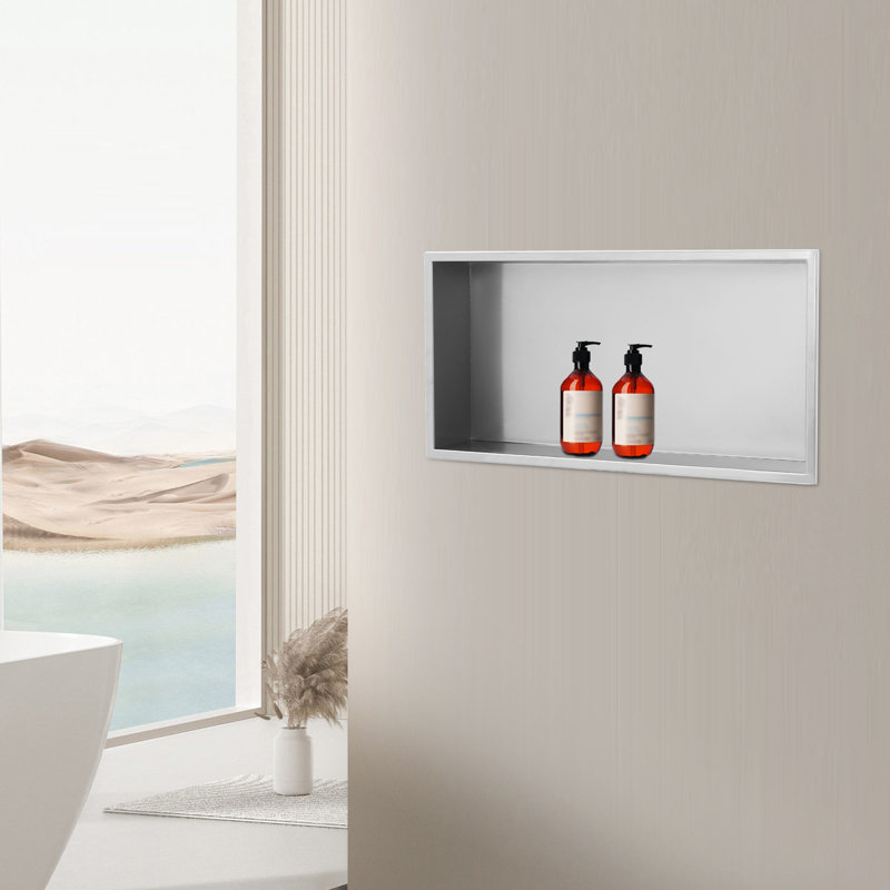 Placide 24" x 12" Single Recessed Preformed Waterproof Shower Niche, Silver
