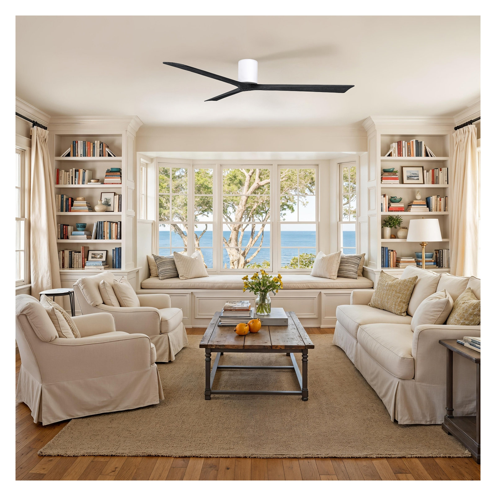 Olivier 3 Blade Ceiling Fan, Gloss White, Matte Black, 72"