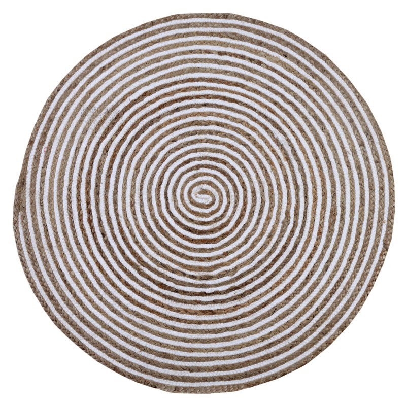 Round Ursa Striped Jute / Sisal Hand Woven Area Rug, Round 150cm