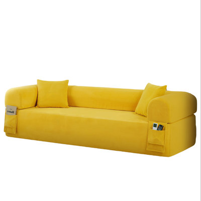 Spring Sofa With High-Quality Fabric, Pillows & Storage - Pocketed Springs, High-Density Foam, For Living Room, Apartment Or Studics,Yellow.