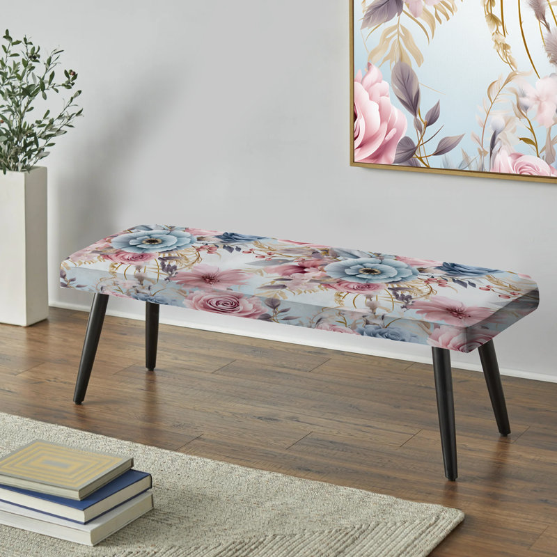 Rose et bleu Dreamcatchers Boho Motif I - Banc rembourré floral noir
